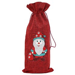Santa Claus Christmas Theme DIY 5D Diamond Painting Gift Bag Kits, including Linen Bag, Resin Rhinestones, Diamond Sticky Pen, Tray Plate and Glue Clay, Santa Claus Pattern, 350x150mm