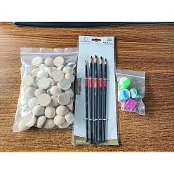 (52) Непрозрачная лаванда Наборы для рисования, в том числе деревянные кабошоны, пластиковые кисти, ручки и силиконовые коробки, разноцветные, 2.4~2.45x1.25 см, 60 шт / комплект