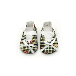 Olive Drab Tartan Pattern Cloth Doll Bowknot Shoes, for American 18 Inch Girl Doll Accessories, Olive Drab, 70x35mm