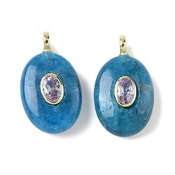 Apatite Natural Apatite & Cubic Zirconia Pendants, Oval Charms with Brass Loops, Golden, 21.5x13x6.5mm, Hole: 1.8mm