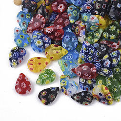 Mixed Color Handmade Millefiori Glass Charms, Teardrop, Mixed Color, 12x8.5x3.5mm, Hole: 1mm