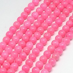 Hot Pink Natural Yellow Jade Beads Strands, Dyed, Round, Hot Pink, 8mm, Hole: 1mm, about 50pcs/strand, 15.75 inch