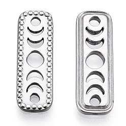 Stainless Steel Color 304 Stainless Steel Connector Charms, Rectangle Links with Hollow Moon Phase, Nickel Free, Stainless Steel Color, 20.5x7x1.5mm, Hole: 1.6mm