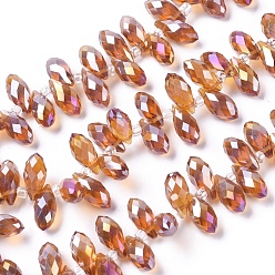 Chocolate Electroplate Glass Faceted Teardrop Beads Strands, Top Drilled Beads, AB Color Plated, Chocolate, 11.5~13x6mm, Hole: 1mm, about 92~95pcs/strand, 16.5 inch