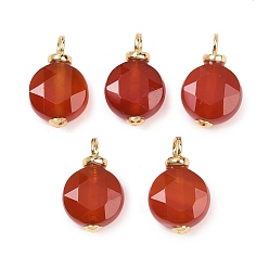 Красный Агат Плоские круглые подвески из натурального сердолика (окрашенного и нагретого) с шестиугольной огранкой, с латунной, реальный 18 k позолоченный, без кадмия и без свинца, стойки покрытие, долговечный, 16x10x6 мм, отверстие : 2.5 мм