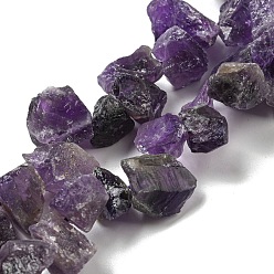 Other Quartz Raw Rough Natural Amethyst Beads Strands, Nuggets, 8~18x7~14x4~11mm, Hole: 1.2mm, about 50~51pcs/strand, 16.14''(41cm)