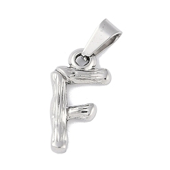 Letter F Non-Tarnish 304 Stainless Steel Pendants, Bamboo Style, Stainless Steel Color, Letter.F, 19x11x3mm, Hole: 3x7mm