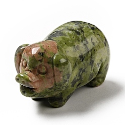 Унакит Украшения для демонстрации скульптур из натурального унакита, для домашнего офисного стола, свинья, 26~28x48~50x24~26 мм