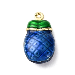 Синий Подвески из латуни с эмалью в виде ананаса, долговечный, стойки покрытие, без кадмия и без свинца, реальный 18 k позолоченный, синие, 18x10x6 мм, отверстие : 1 мм