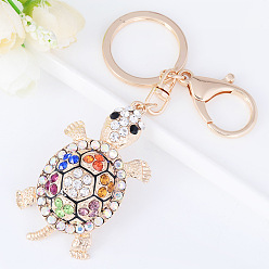 Colorful Ocean Theme Alloy Rhinestone Keychain, Tortois Charms, for Purse, Backpack Ornament, Light Gold, Colorful, 13cm