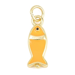 Золотистый Латунь эмаль подвески, рыбы прелести, долговечный, стойки покрытие, без свинца и без кадмия, реальный 18 k позолоченный, золотые, 17x6.5x3.5 мм, отверстие : 3.5 мм