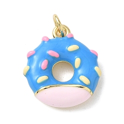 Темно-Голубой Латунь эмаль подвески, подвески-пончики с соединительными кольцами, стойки покрытие, без кадмия и без свинца, долговечный, реальный 18 k позолоченный, глубокое синее небо, 18.5x16.5x4.5 мм, отверстие : 3.5 мм