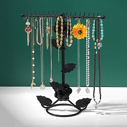 Black Rose Flower Iron Jewelry Display Rack, Jewelry Stand, For Hanging Necklaces Earrings Bracelets, Black, 26x11x31cm