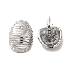 Stainless Steel Color 304 Stainless Steel Stud Earrings, Grooved Oval, Stainless Steel Color, 30x21mm