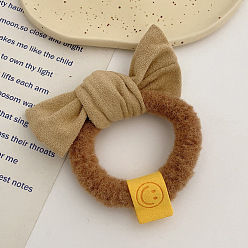 Khaki bow tie Cute Bow Hair Tie with Suede Butterfly - Autumn/Winter, Fluffy, Smiley Ponytail.