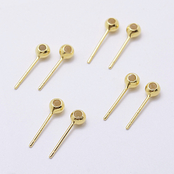 Golden 925 Sterling Silver Ear Stud Findings, Rondelle Stopper Beads with Rubber, Golden, 15x4x3mm, Hole: 1mm, Pin: 0.8mm