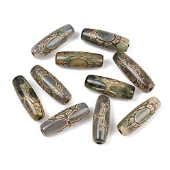 Другой Узор Тибетского стиля бусы дзи, природных бисера агат, окрашенная и подогревом, овальные, 28.5~32x10~12.5 мм, отверстие : 1.5~3 мм