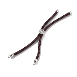 Кокосово-Коричневый Серебряные браслеты из витого нейлонового шнура, Изготовление браслета из звеньев для подвески-коннектора, с долговечным платиновым латунным наконечником шнура и сплавом «древо жизни», кокосового коричневый, 8-3/4~8-7/8 дюйм (22.2~22.6 см), отверстие : 2 мм