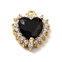 Black Brass Micro Pave Cubic Zirconia Charms, Cadmium Free & Lead Free, Golden, Heart, Black, 14x12x5mm, Hole: 1mm