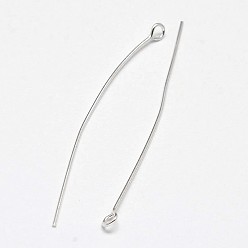 Silver 925 Sterling Silver Eye Pins, Silver, 50~52x0.6mm, Head: 3mm, about 125pcs/20g