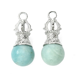 Flower Amazonite Подвески из натуральных цветов амазонита, круглые подвески, Подвески-лампочки со стойкой, латунь с платиновым покрытием, рог оленя, без кадмия и без свинца, без кадмия и без свинца, 39~40x16~16.5 мм, отверстие : 4.5 мм