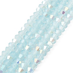 Pale Turquoise Baking Painted Glass Beads Strands, Imitation Opalite, Faceted, AB Color Plated, Bicone, Pale Turquoise, 4.5x4mm, Hole: 0.8mm, about 88~89pcs/strand, 13.11''(33.3cm)