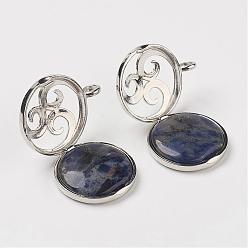 Sodalite Natural Sodalite Pendants, with Brass Diffuser Locket Findings, Flat Round, 31x26x8mm, Hole: 4mm