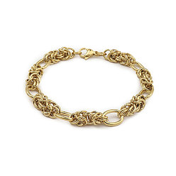 Golden 201 Stainless Steel Rings Knot Link Chain Bracelets for Men, Golden, 8-5/8 inch(22cm), Wide: 10mm