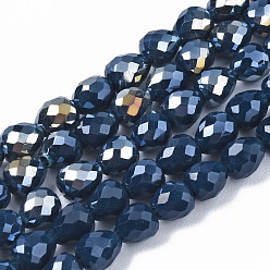 Marine Blue Opaque Glass Beads Strands, AB Color Plated, Faceted, Teardrop, Marine Blue, 4.5x4.5mm, Hole: 1mm, about 99~101pcs/strand, 17.64 inch~18.03 inch(44.8cm~45.8cm)
