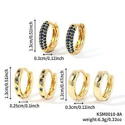 Синий Комплекты серег-колец из латуни с кубическим цирконием, синие, 13~12x2.5~3 мм