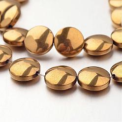 Golden Plated Electroplate Non-magnetic Synthetic Hematite Bead Strands, Flat Round, Golden Plated, 4x3mm, Hole: 1mm, about 102pcs/strand, 15.7 inch