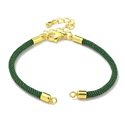 Green Nylon Cords Bracelet Makings Fit for Connector Charms, with Brass Findings and 304 Stainless Steel Lobster Claw Clasps, Long-Lasting Plated, Green, 6-1/2~6-3/4 inch(16.5~17cm), Hole: 1.8mm
