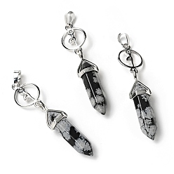 Snowflake Obsidian Natural Snowflake Obsidian with Brass Pendants, Cadmium Free & Lead Free, Bullet Shaped, 65~70mm, Hole: 4.6mm