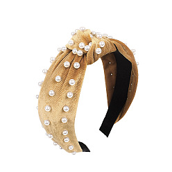Gold velvet pearl design Velvet Pearl Knot Headband - European and American Style, Versatile Hair Accessory.