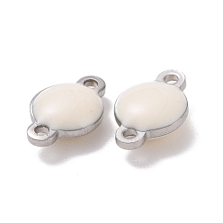 White 304 Stainless Steel Enamel Links connectors, Enamelled Sequins, Flat Round, Stainless Steel Color, White, 12x8x4mm, Hole: 1.4mm