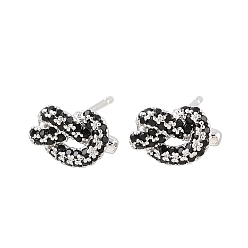 Черный Серьги-гвоздики из латуни с микропаве из кубических цирконий, стойки покрытие, долговечный, без кадмия и без свинца, платина, чёрные, 7x11.5 мм