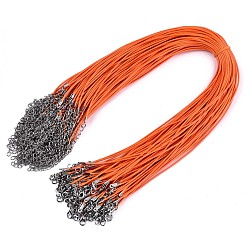 Coral Waxed Cotton Cord Necklace Making, with Alloy Lobster Claw Clasps and Iron End Chains, Platinum, Coral, 17.12 inch(43.5cm), 1.5mm