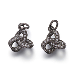 Черный Цвет Металла Кулоны из экологически чистой латуни с микропаве и кубическим цирконием, без свинца и без кадмия, прозрачные, Троицкий узел / трикетра, ирландцы, металлический черный , 12.5x10.5x3.5 мм, отверстие : 3 мм