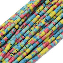 Разноцветный Окрашенные синтетические бирюзовые бусы нити, колонка, красочный, 2~2.5x2 мм, отверстие : 0.5 мм, около 42~45 шт / нитка, 13.19''~13.39'' (33.5~34 см)