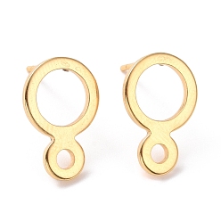 Real 24K Gold Plated 201 Stainless Steel Stud Earring Findings, with Horizontal Loop and 316 Stainless Steel Pin, Ring, Real 24K Gold Plated, 14x9.5mm, Hole: 2.1mm, Pin: 0.7mm