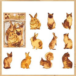 Rabbit 20Pcs 10 Styles Autumn Gold Stamping Paper Self Adhesive Decorative Stickers, for DIY Scrapbooking, Rabbit, 146x95mm, 2pcs/style