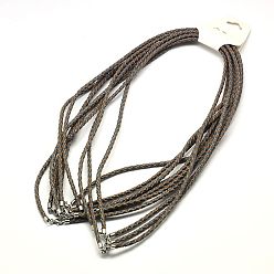 Camel Braided Leather Cords, for Necklace Making, with Brass Lobster Clasps, Camel, 21 inch, 3mm