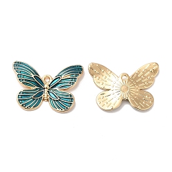 Teal Alloy Enamel Pendants, Long-Lasting Plated, Cadmium Free & Nickel Free & Lead Free, Golden, Butterfly Charm, Teal, 16x22x2.4mm, Hole: 1.2mm