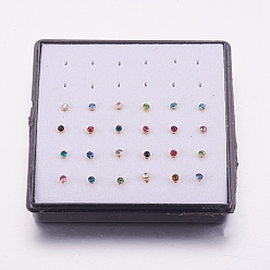 Mixed Color 316L Surgical Stainless Steel Nose Studs Nose Piercing Jewelry, Nose Bone Rings, with Rhinestone, Golden, Mixed Color, 2X1.5mm, Pin: 18 Gauge(1mm), 24pcs/box