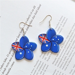 Blue Acrylic Dangle Earrings, National Flag Theme Flower, Blue, 60x40mm