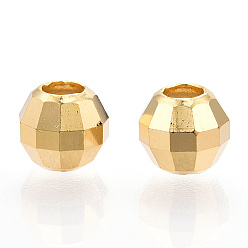 Real 18K Gold Plated 925 Sterling Silver Beads, Faceted Round, Nickel Free, Real 18K Gold Plated, 5x4.5mm, Hole: 2mm