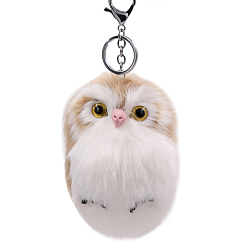 Tan Imitation Rabbit Fur Owl Pendant Keychain, with Random Color Eyes, Cute Animal Plush Keychain, for Key Bag Car Pendant Decoration, Tan, 15x8cm