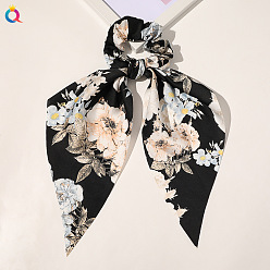 Satin Peony Triangle Scarf - Black Chic Floral Hair Accessory for Women - Triangle Ribbon Peony Bow Scrunchie Headband