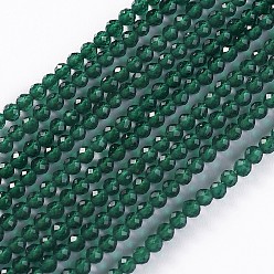 Green Glass Beads Strands, Faceted, Round, Green, 2x2mm, Hole: 0.4mm, about 193~197pcs/strand, 14.17 inch~15.51 inch(36~39.4cm)