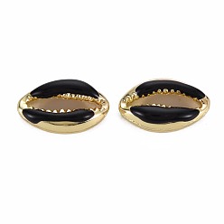 Black Alloy Enamel Beads, Cowrie Shell Shape, Light Gold, Black, 16.5x10x4.5mm, Hole: 1.2mm